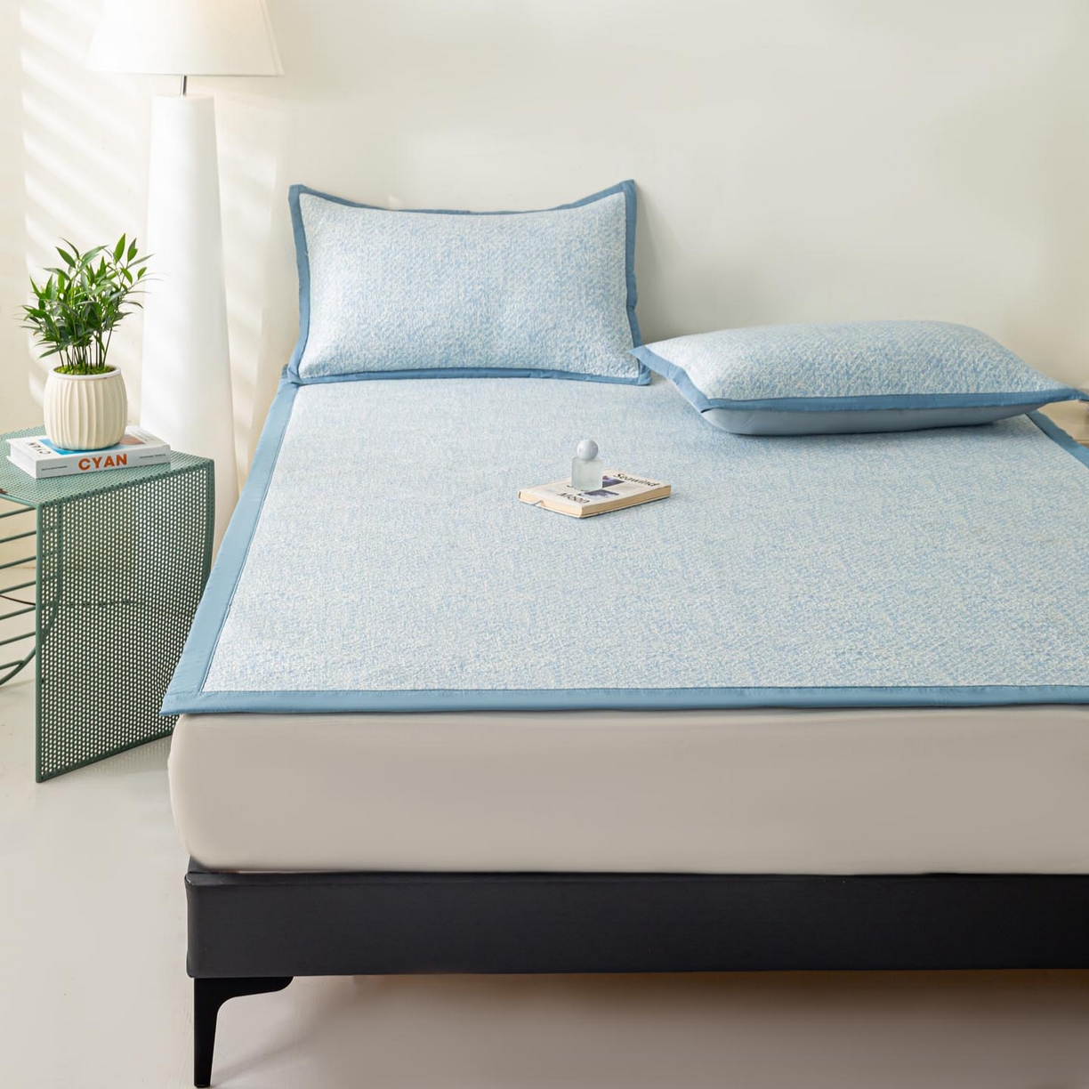 91家纺网 家纺一手货源 找家纺 帅露家纺 2026新款A类PE高分子双泡软凉席席子 床席款双泡雪花-蓝