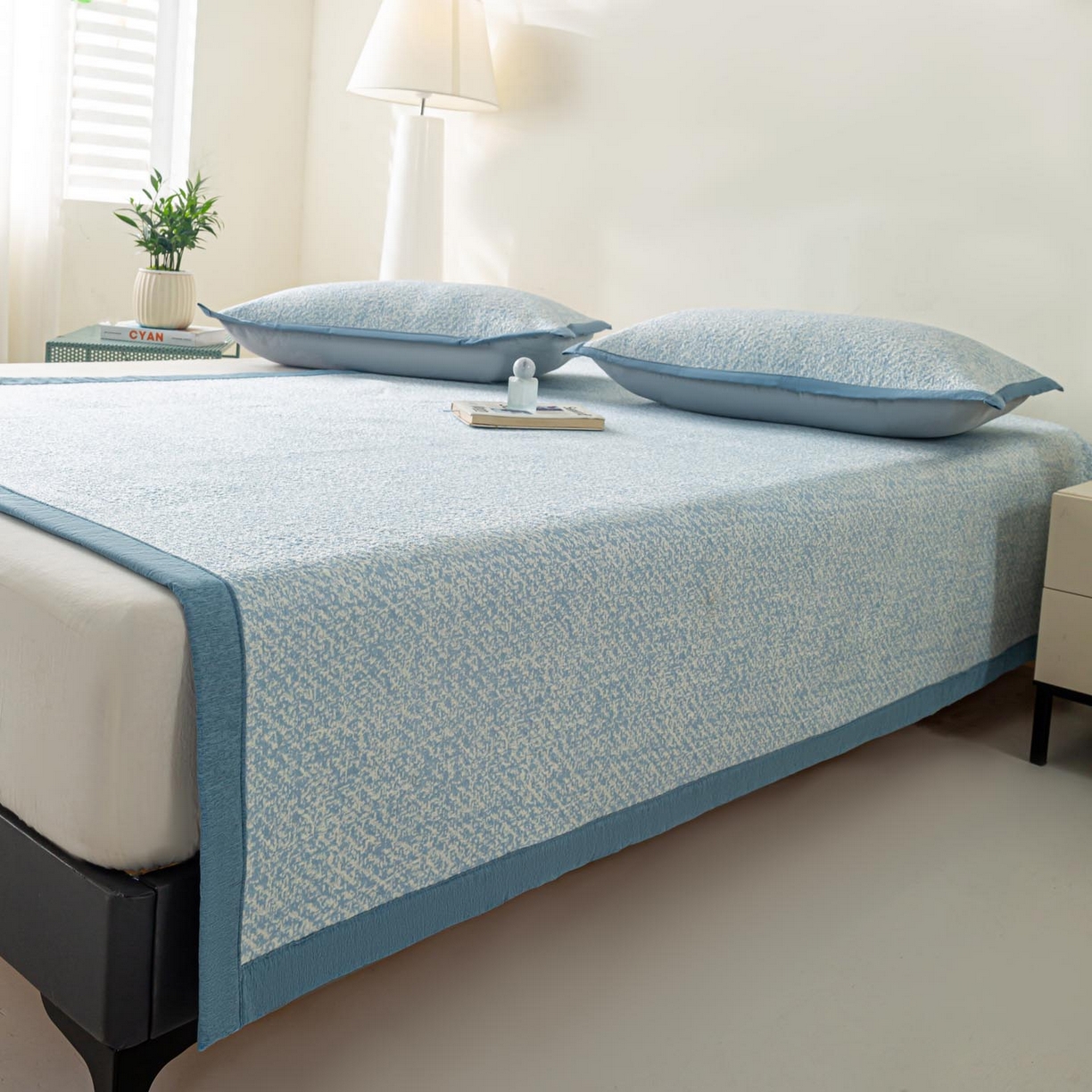 91家纺网 家纺一手货源 找家纺 帅露家纺 2026新款A类PE高分子双泡软凉席席子 床席款双泡雪花-蓝