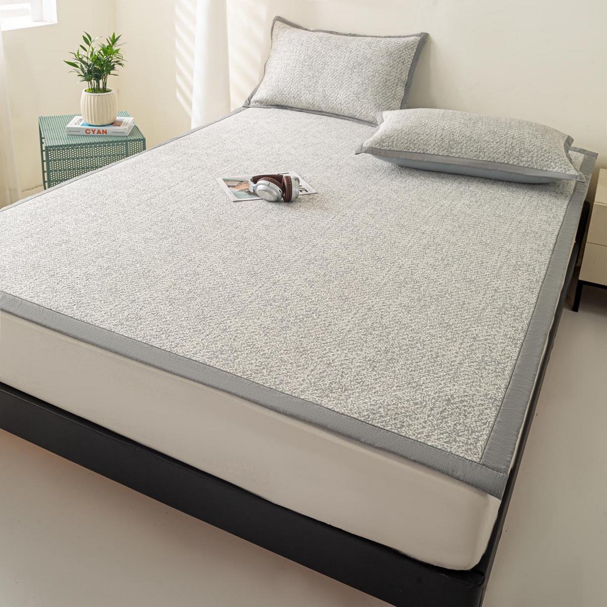 91家纺网 家纺一手货源 找家纺 帅露家纺 2026新款A类PE高分子双泡软凉席席子 床席款双泡雪花-灰