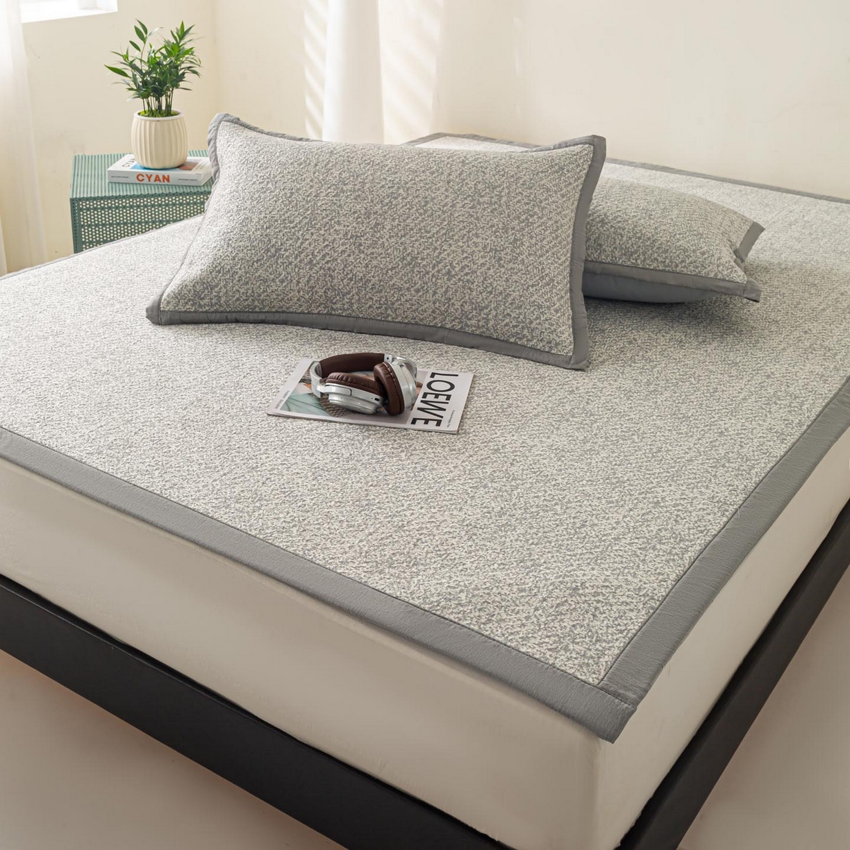 91家纺网 家纺一手货源 找家纺 帅露家纺 2026新款A类PE高分子双泡软凉席席子 床席款双泡雪花-灰