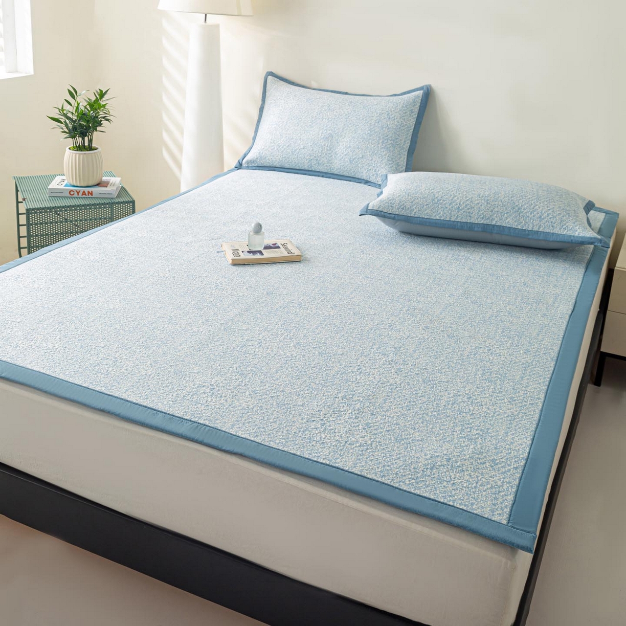 91家纺网 家纺一手货源 找家纺 帅露家纺 2026新款A类PE高分子双泡软凉席席子 床席款双泡雪花-蓝