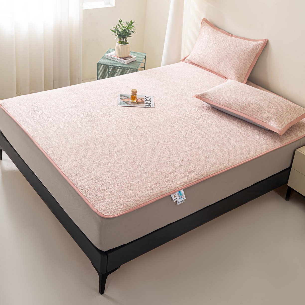 91家纺网 家纺一手货源 找家纺 帅露家纺 2026新款A类PE高分子双泡软凉席席子 床笠款双泡雪花-粉