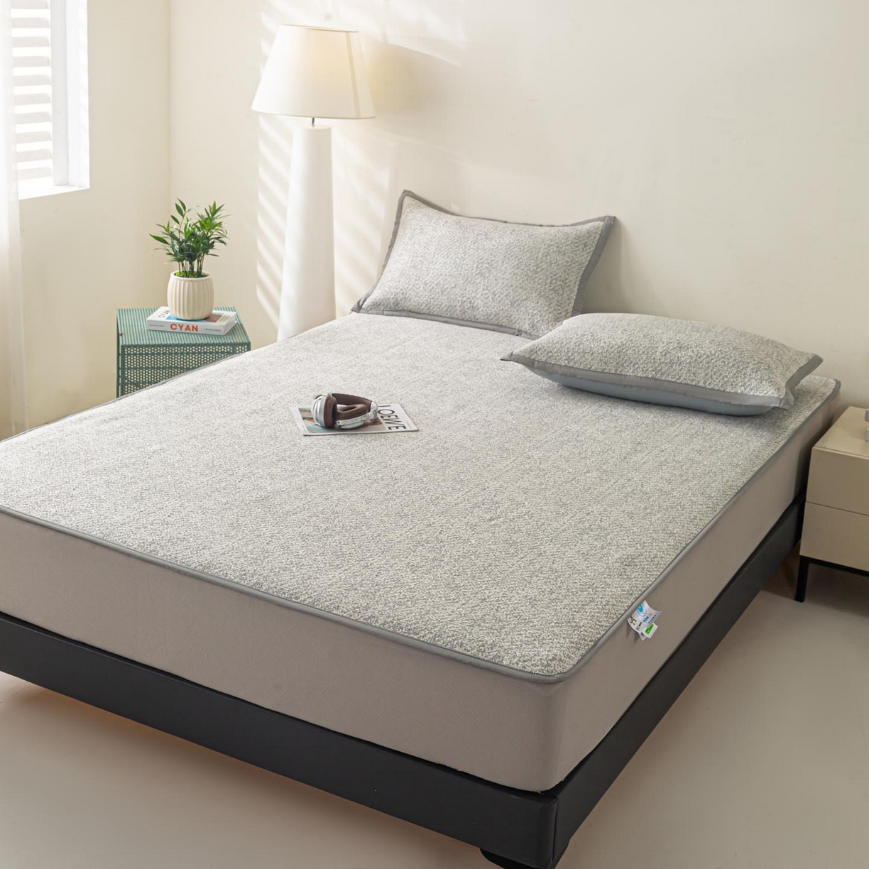 91家纺网 家纺一手货源 找家纺 帅露家纺 2026新款A类PE高分子双泡软凉席席子 床笠款双泡雪花-灰