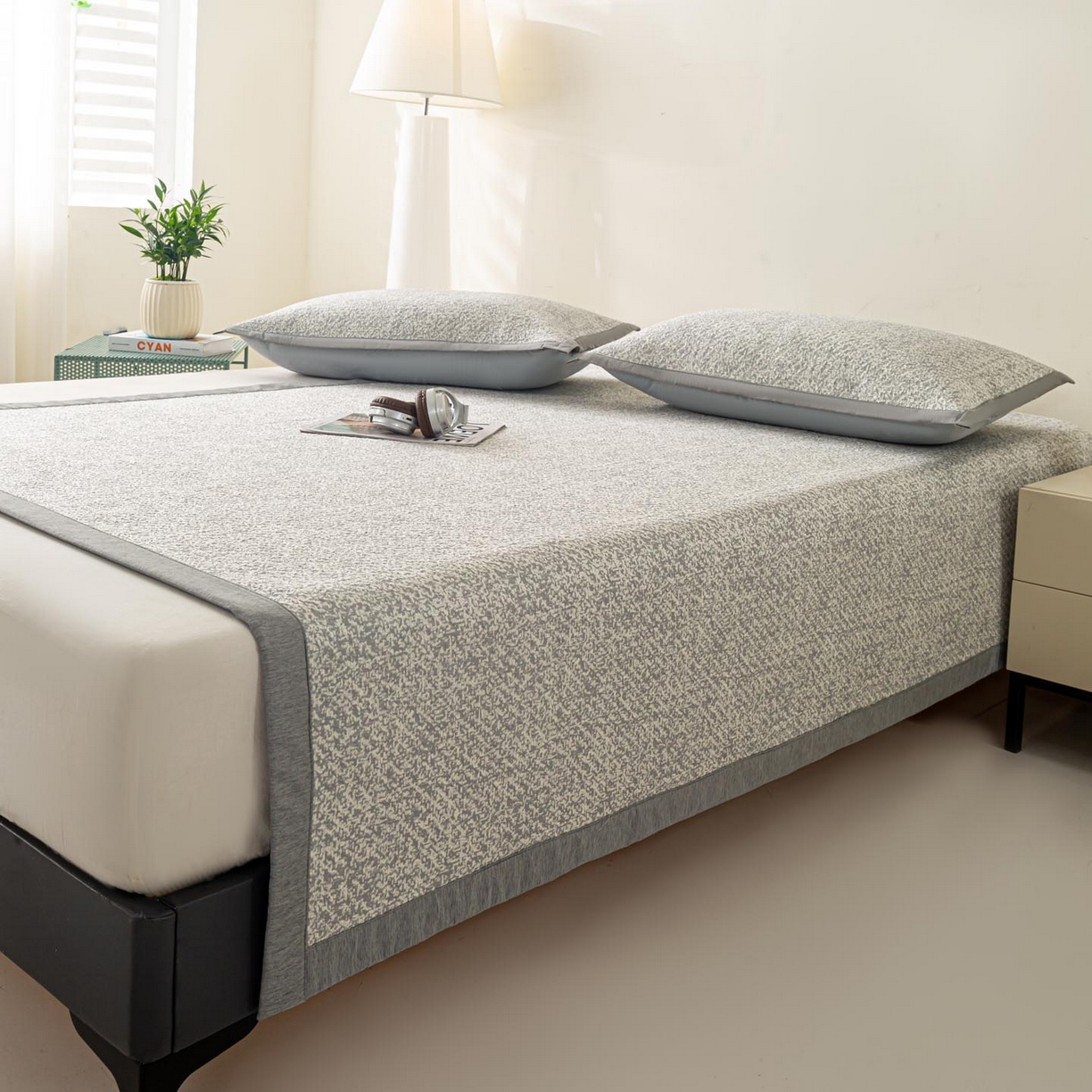 91家纺网 家纺一手货源 找家纺 帅露家纺 2026新款A类PE高分子双泡软凉席席子 床席款双泡雪花-灰