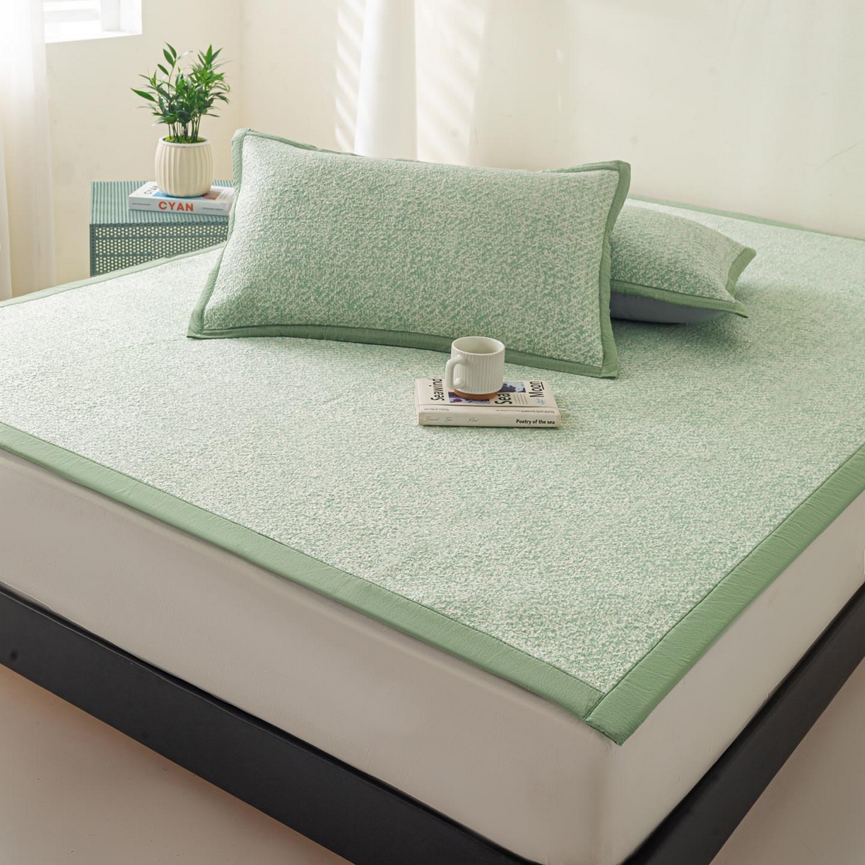 91家纺网 家纺一手货源 找家纺 帅露家纺 2026新款A类PE高分子双泡软凉席席子 床席款双泡雪花-绿