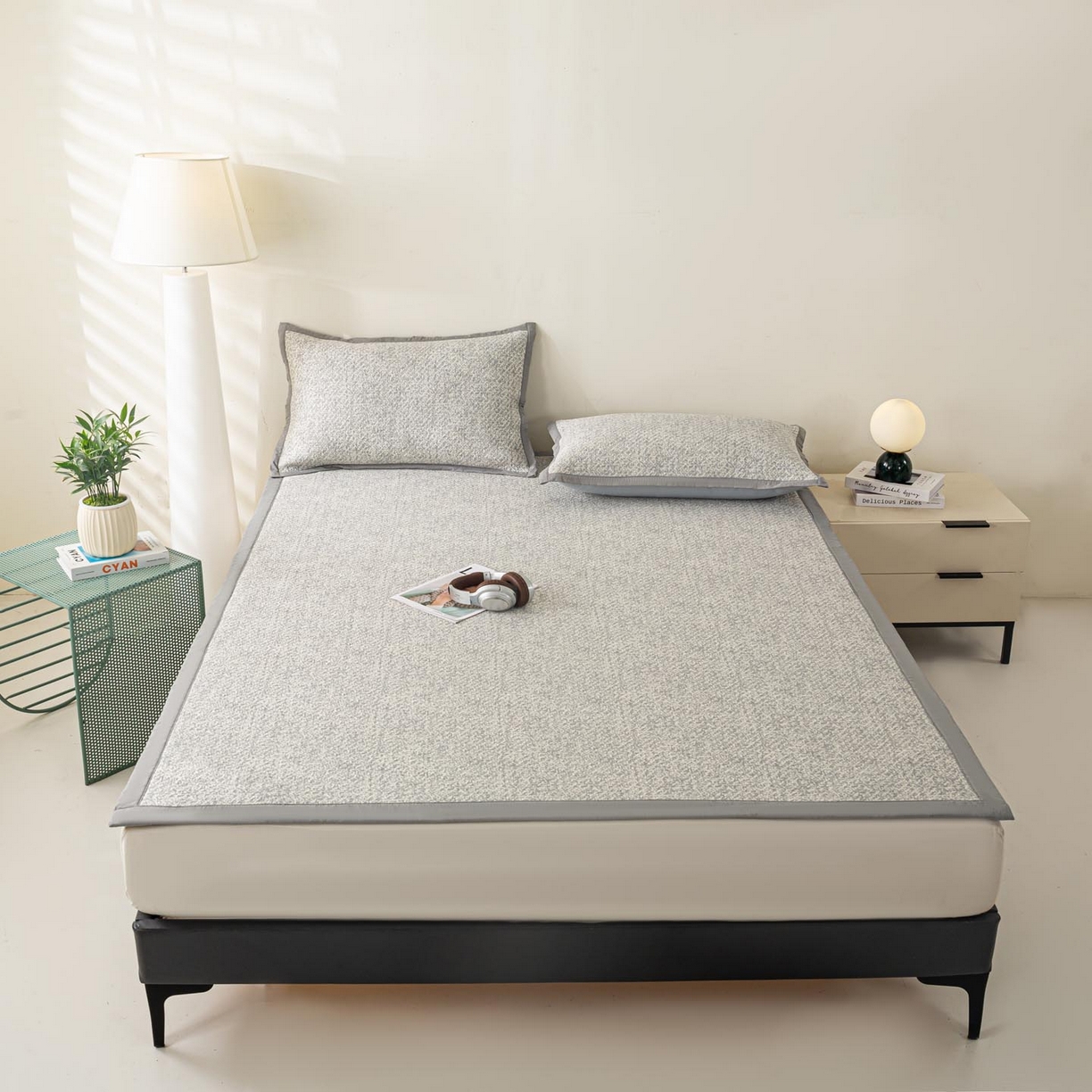 91家纺网 家纺一手货源 找家纺 帅露家纺 2026新款A类PE高分子双泡软凉席席子 床席款双泡雪花-灰