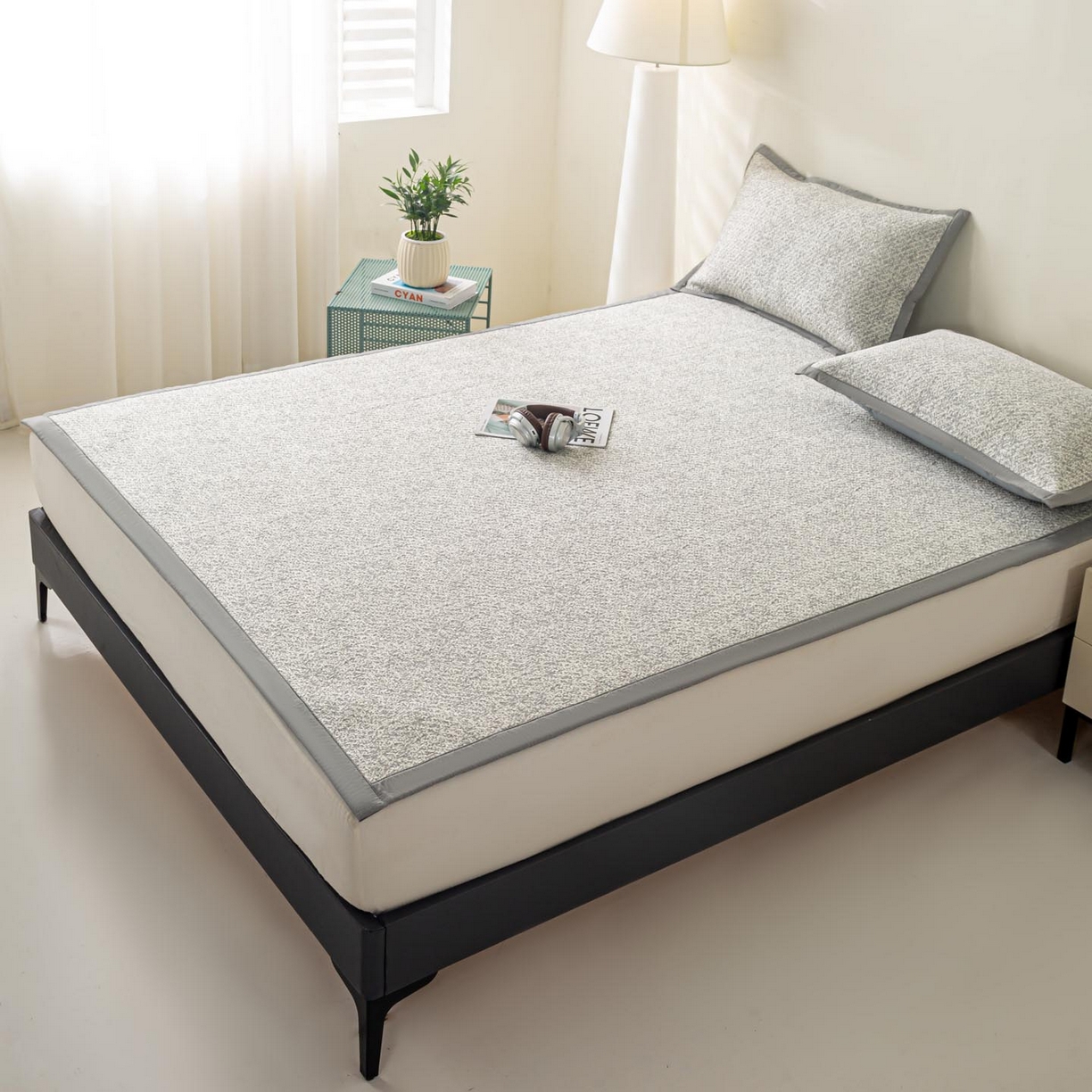 91家纺网 家纺一手货源 找家纺 帅露家纺 2026新款A类PE高分子双泡软凉席席子 床席款双泡雪花-灰