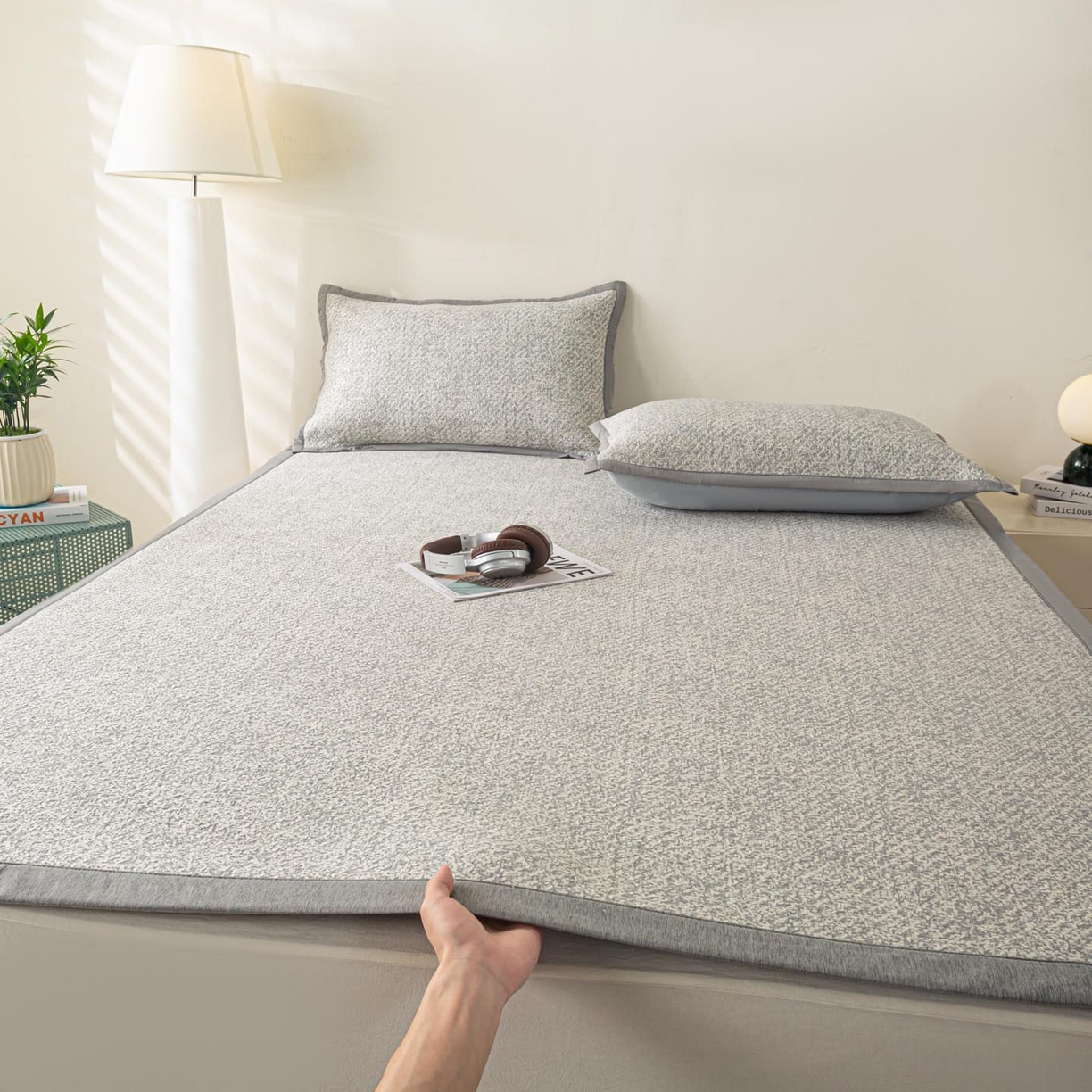 91家纺网 家纺一手货源 找家纺 帅露家纺 2026新款A类PE高分子双泡软凉席席子 床席款双泡雪花-灰