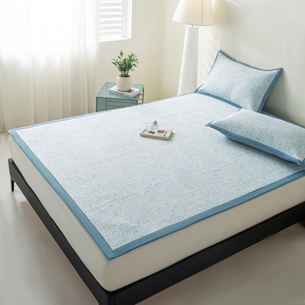 91家纺网 家纺一手货源 找家纺 帅露家纺 2026新款A类PE高分子双泡软凉席席子 床席款双泡雪花-蓝