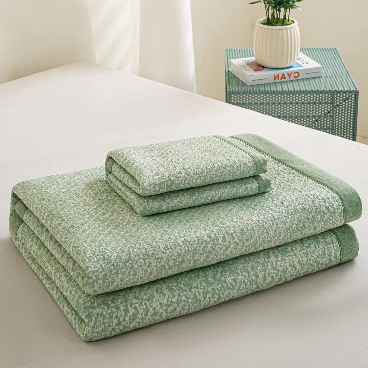 91家纺网 家纺一手货源 找家纺 帅露家纺 2026新款A类PE高分子双泡软凉席席子 床席款双泡雪花-绿