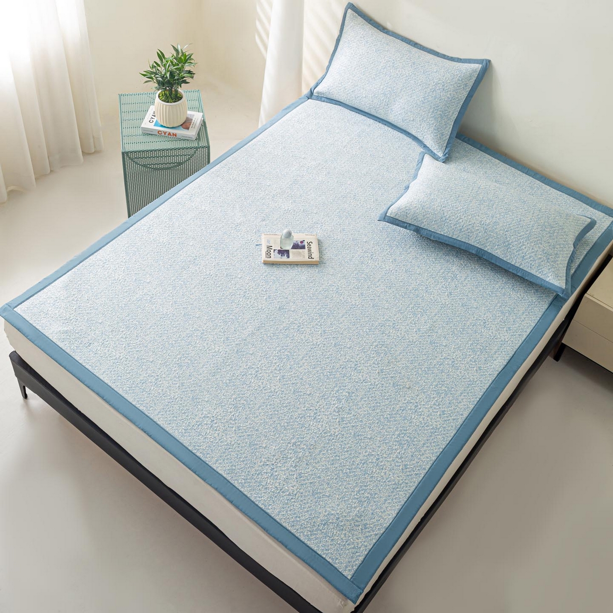 91家纺网 家纺一手货源 找家纺 帅露家纺 2026新款A类PE高分子双泡软凉席席子 床席款双泡雪花-蓝