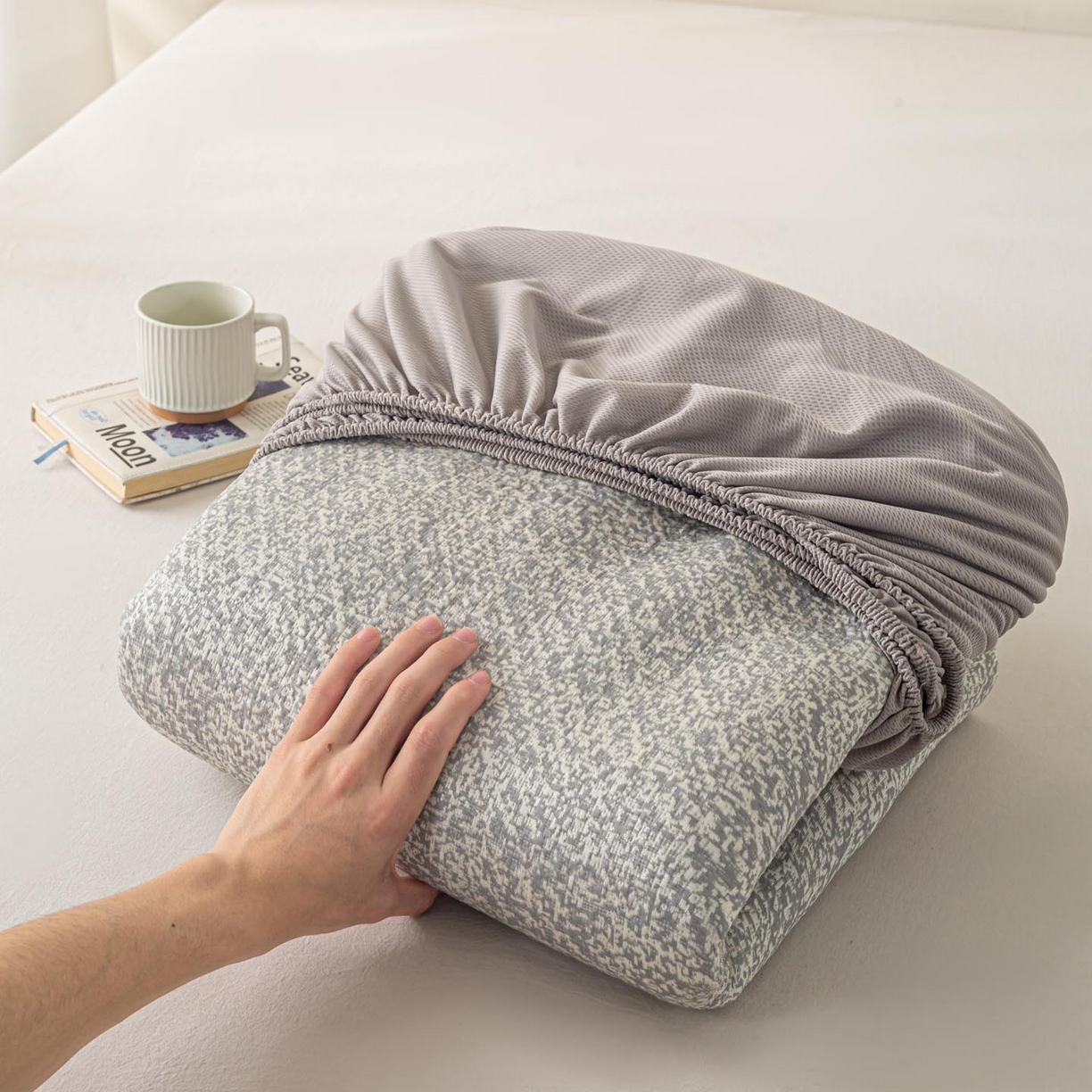 91家纺网 家纺一手货源 找家纺 帅露家纺 2026新款A类PE高分子双泡软凉席席子 床笠款双泡雪花-灰