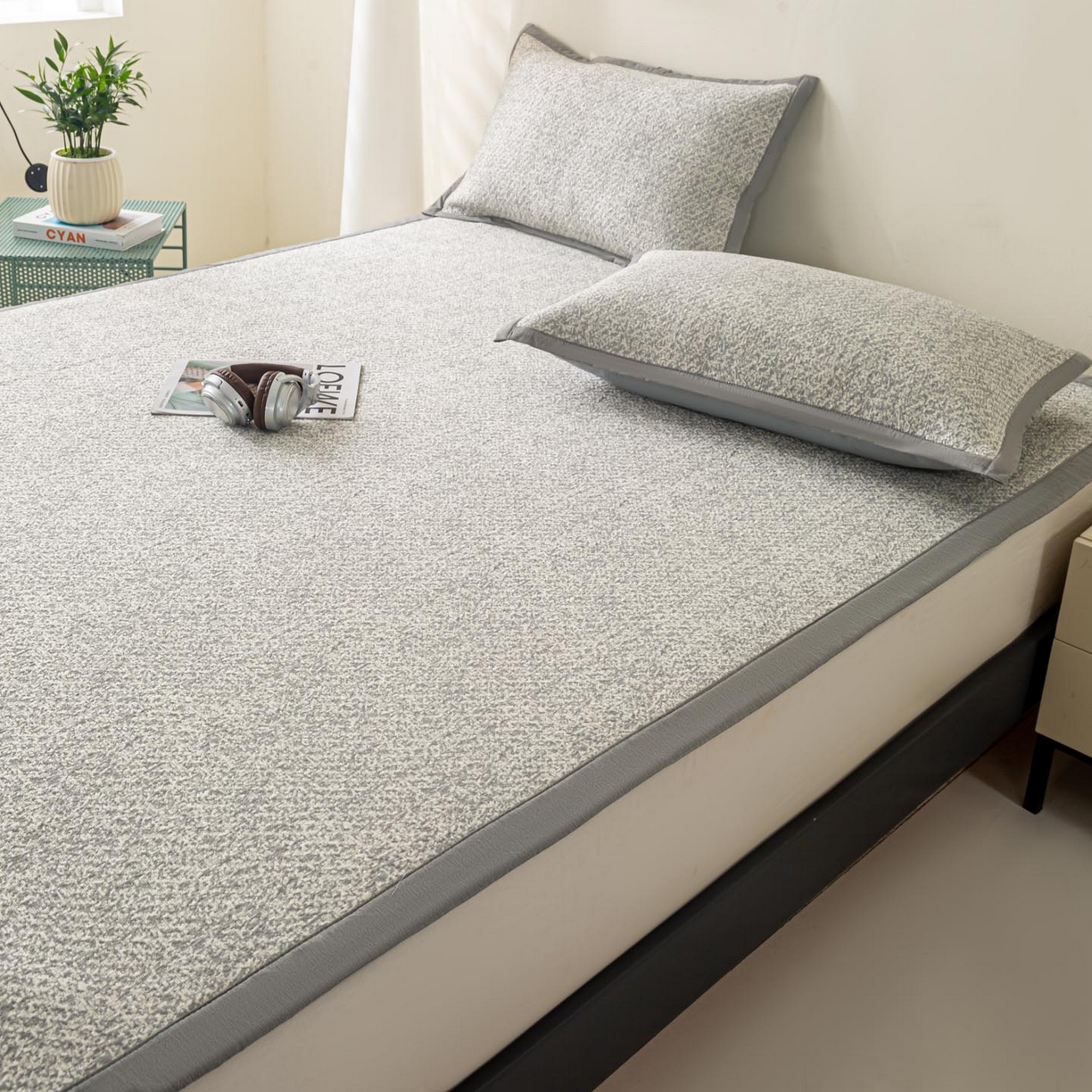 91家纺网 家纺一手货源 找家纺 帅露家纺 2026新款A类PE高分子双泡软凉席席子 床席款双泡雪花-灰