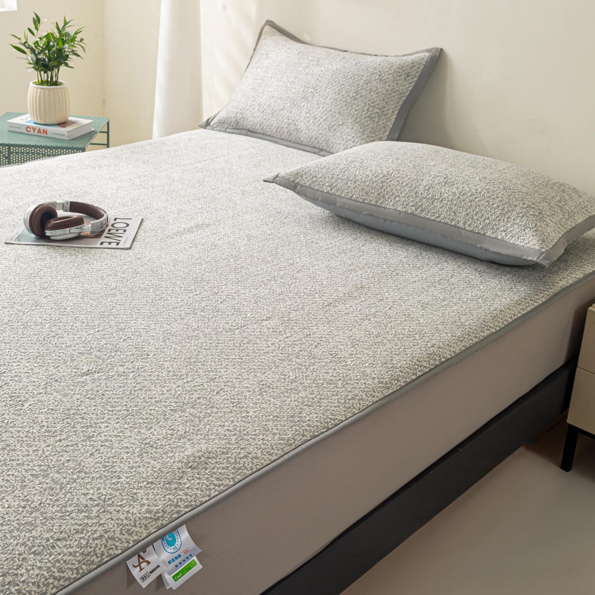 91家纺网 家纺一手货源 找家纺 帅露家纺 2026新款A类PE高分子双泡软凉席席子 床笠款双泡雪花-灰