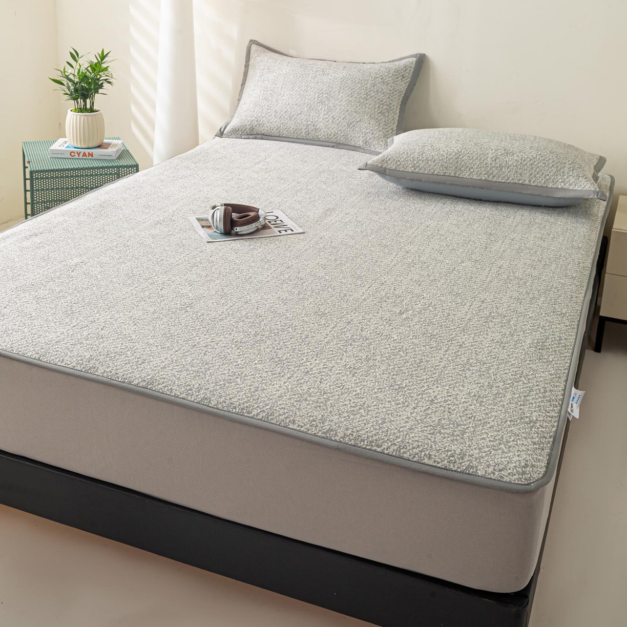 91家纺网 家纺一手货源 找家纺 帅露家纺 2026新款A类PE高分子双泡软凉席席子 床笠款双泡雪花-灰