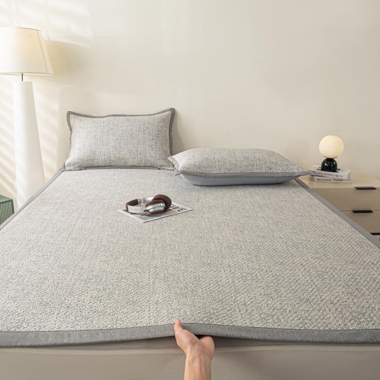91家纺网 家纺一手货源 找家纺 帅露家纺 2026新款A类PE高分子双泡软凉席席子 床席款双泡雪花-灰