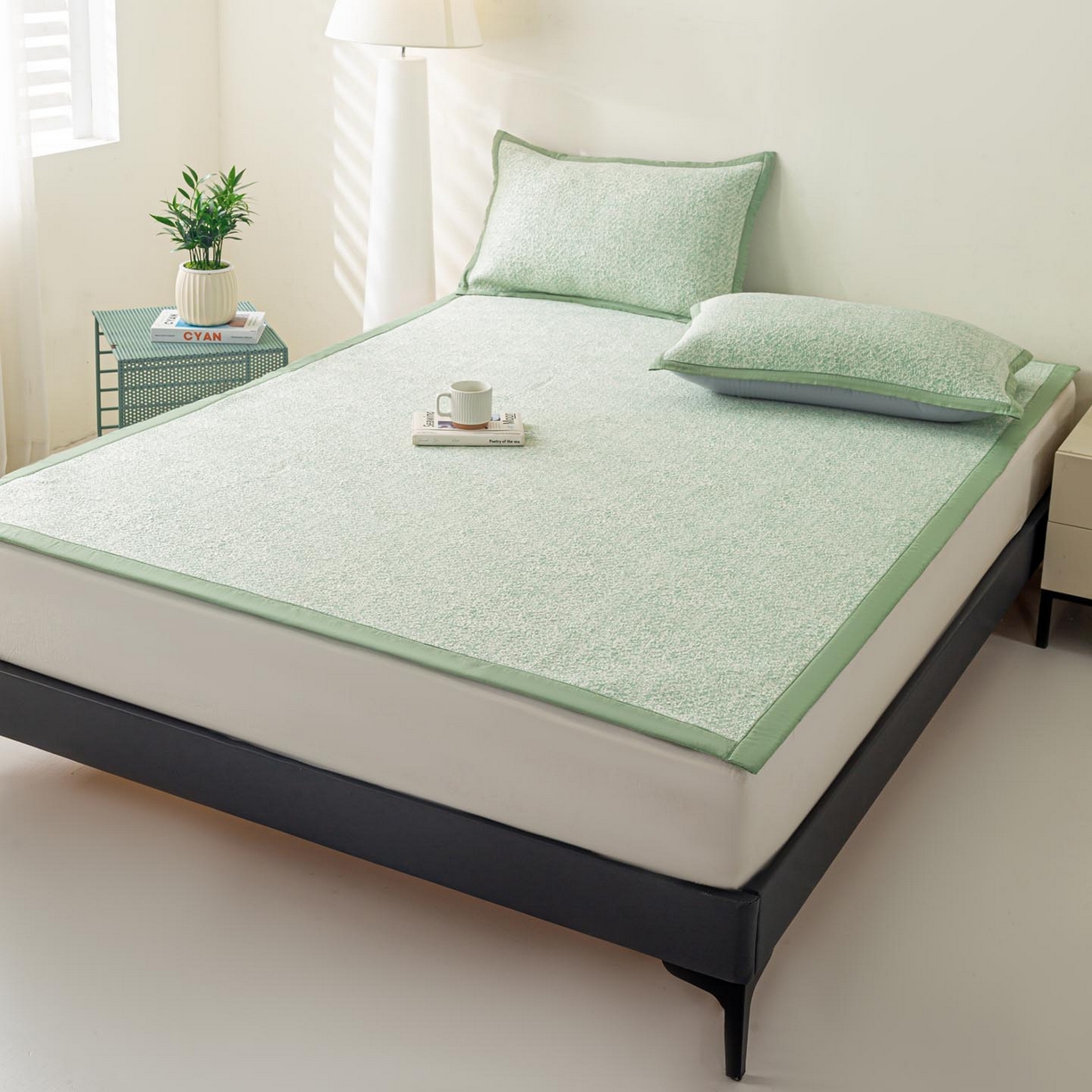 91家纺网 家纺一手货源 找家纺 帅露家纺 2026新款A类PE高分子双泡软凉席席子 床席款双泡雪花-绿