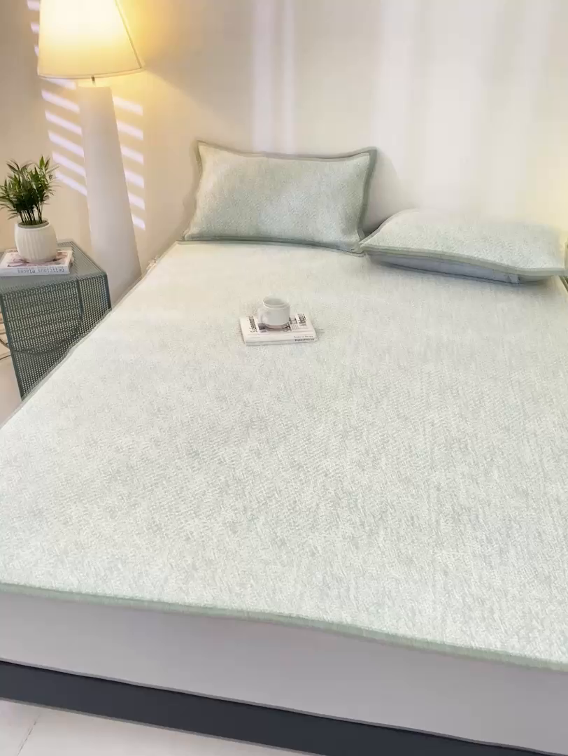 91家纺网 家纺一手货源 找家纺 帅露家纺 2026新款A类PE高分子双泡软凉席席子 床笠款双泡雪花-绿