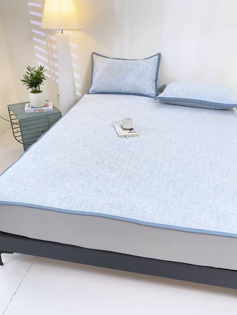 91家纺网 家纺一手货源 找家纺 帅露家纺 2026新款A类PE高分子双泡软凉席席子 床笠款双泡雪花-蓝