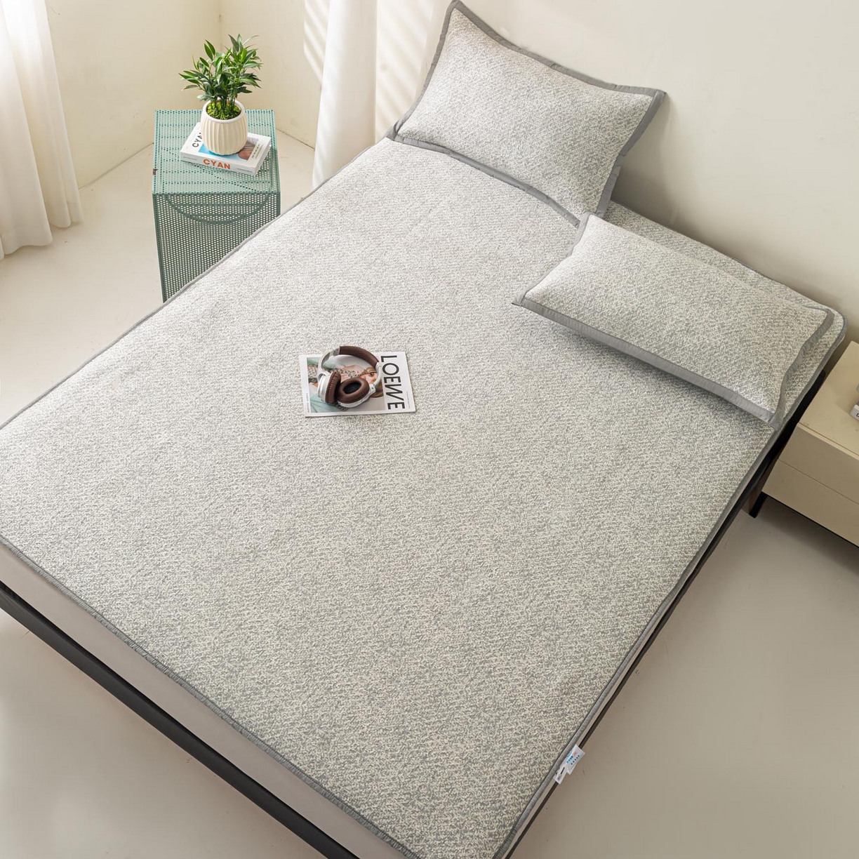 91家纺网 家纺一手货源 找家纺 帅露家纺 2026新款A类PE高分子双泡软凉席席子 床笠款双泡雪花-灰