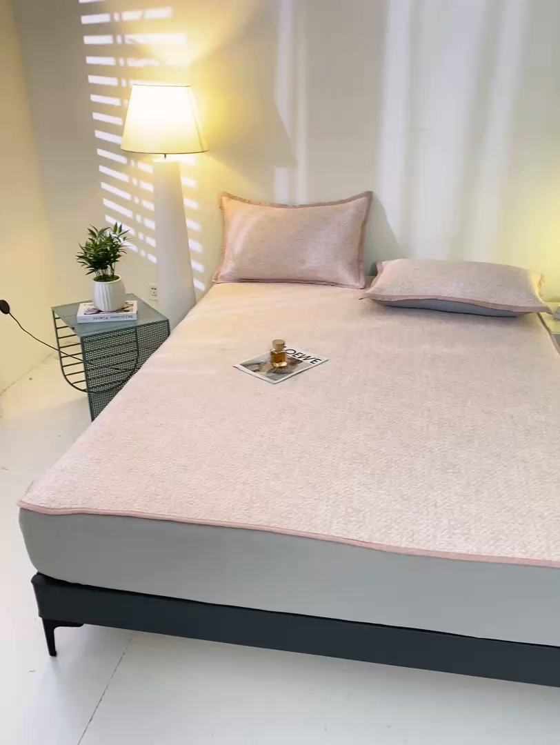 91家纺网 家纺一手货源 找家纺 帅露家纺 2026新款A类PE高分子双泡软凉席席子 床笠款双泡雪花-粉