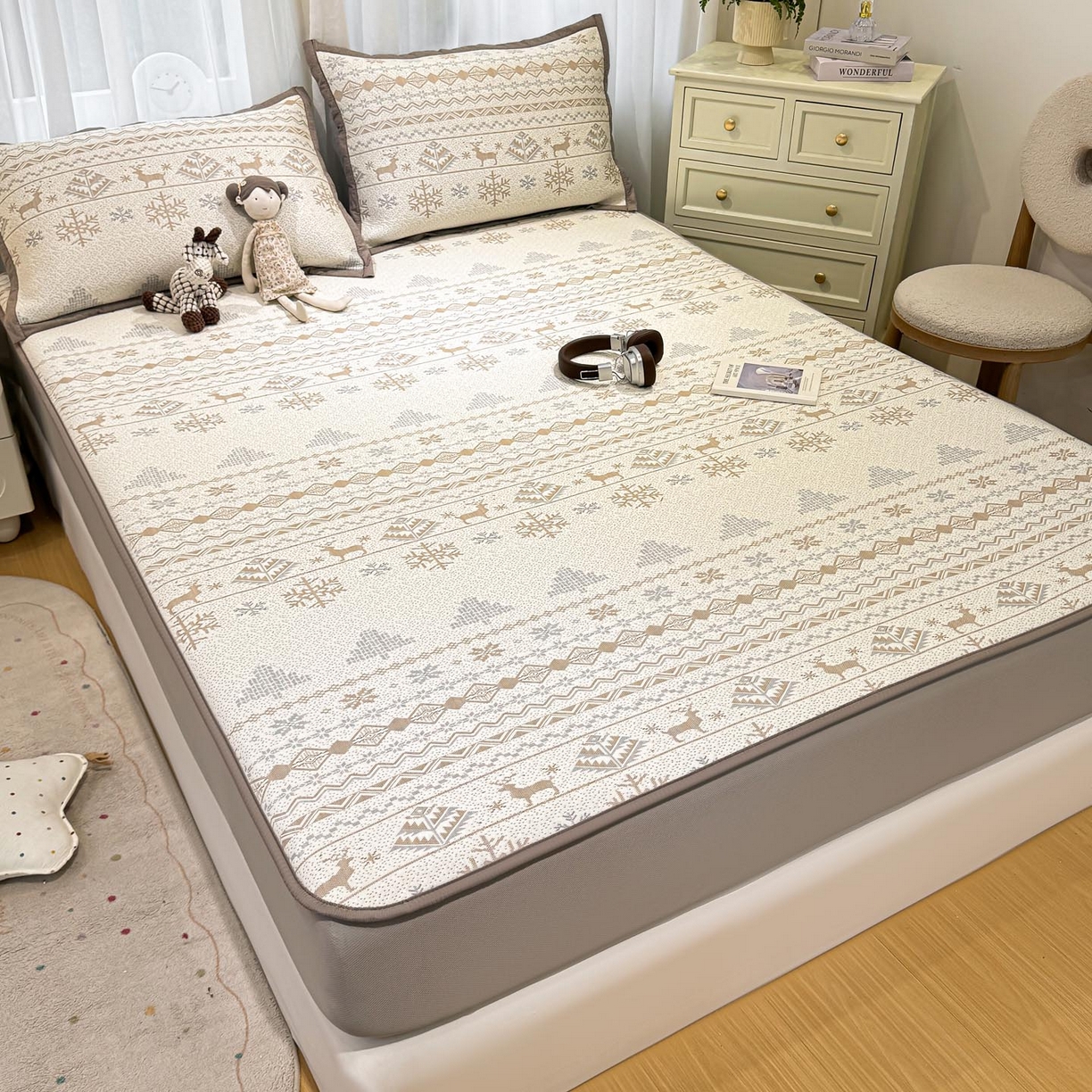 91家纺网 家纺一手货源 找家纺 帅露家纺 2026新款A类PE中分子提花软凉席席子 床笠款-北欧幻境