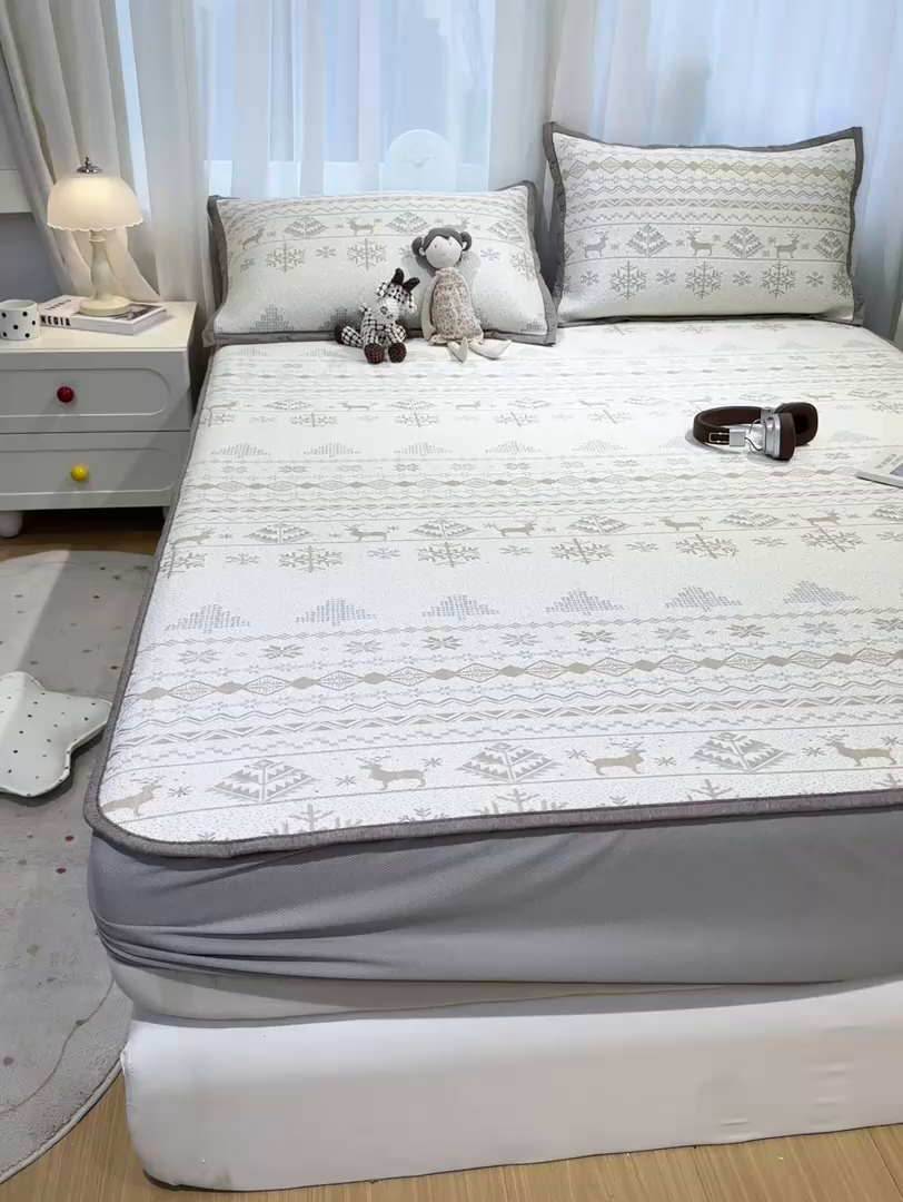 91家纺网 家纺一手货源 找家纺 帅露家纺 2026新款A类PE中分子提花软凉席席子 床笠款-北欧幻境