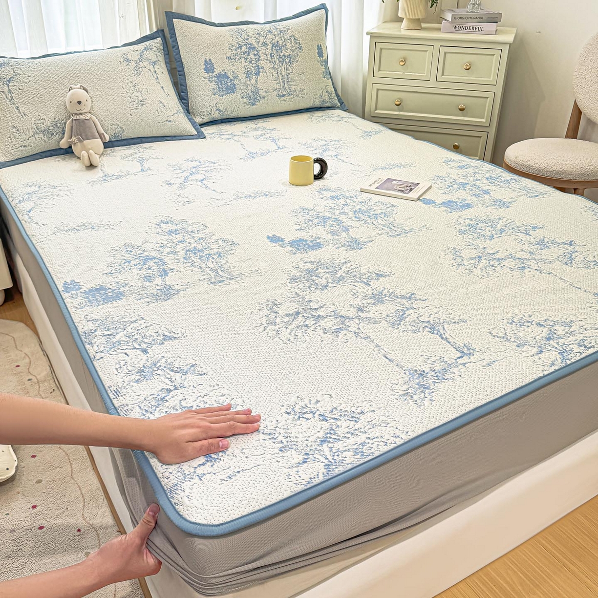 帅露家纺 2026新款A类PE中分子提花软凉席席子 床笠款-迷雾森林