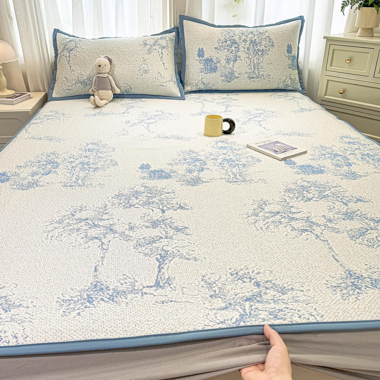 91家纺网 家纺一手货源 找家纺 帅露家纺 2026新款A类PE中分子提花软凉席席子 床笠款-迷雾森林