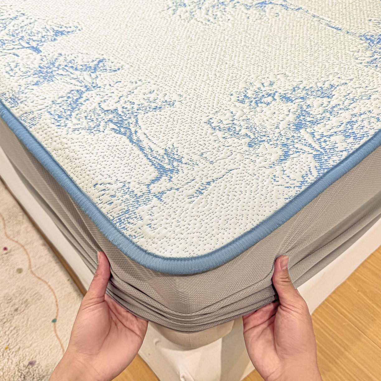 91家纺网 家纺一手货源 找家纺 帅露家纺 2026新款A类PE中分子提花软凉席席子 床笠款-迷雾森林