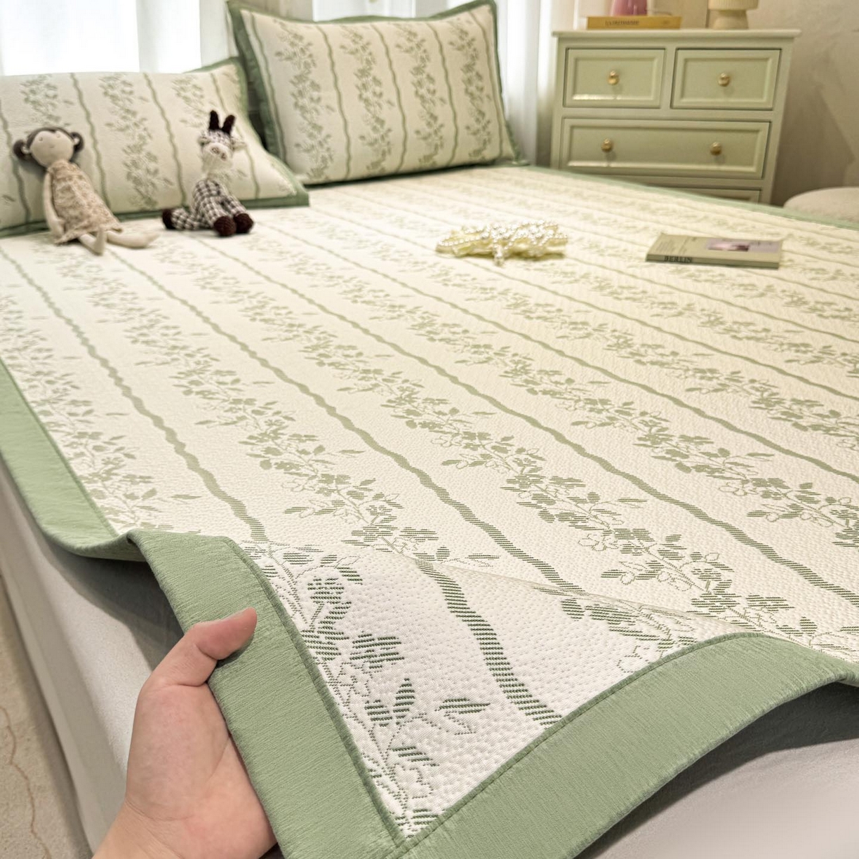 帅露家纺 2026新款A类PE中分子提花软凉席席子 平铺款-浪漫花园绿