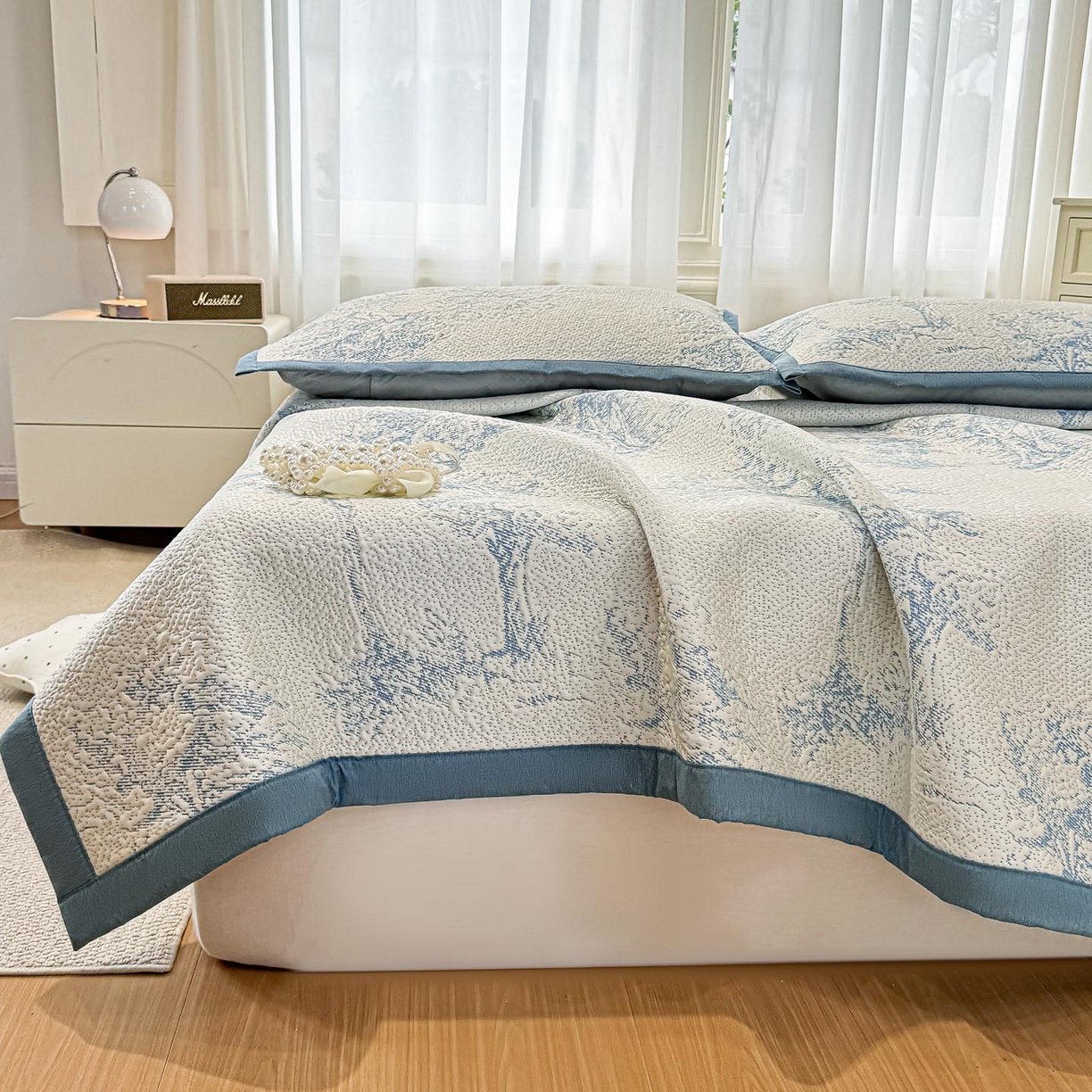 91家纺网 家纺一手货源 找家纺 帅露家纺 2026新款A类PE中分子提花软凉席席子 平铺款-迷雾森林