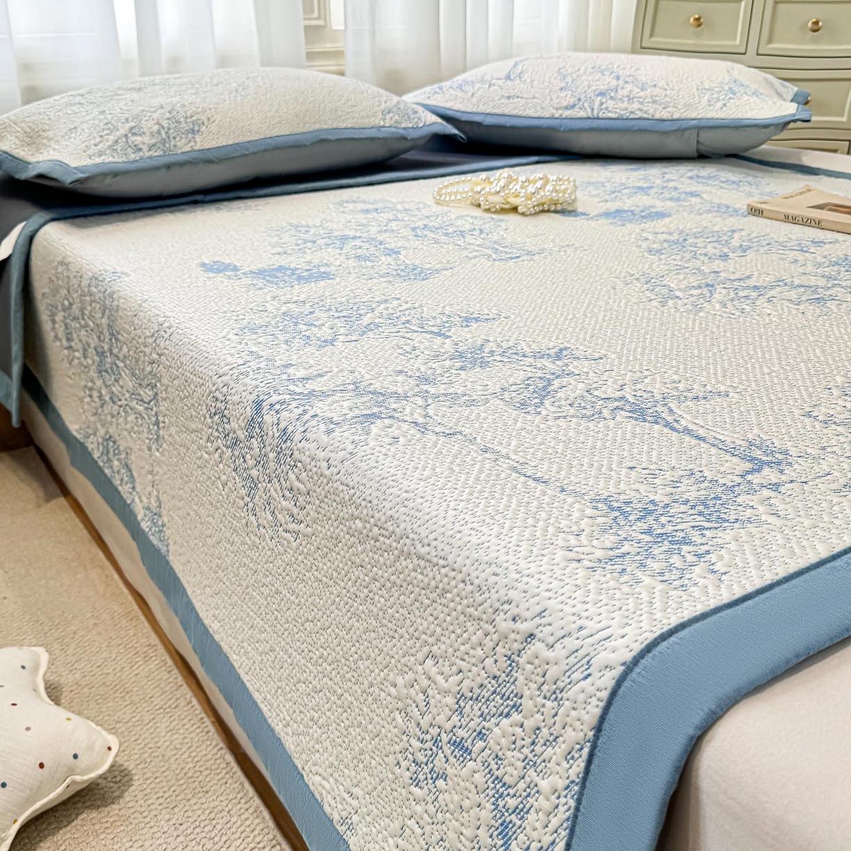 91家纺网 家纺一手货源 找家纺 帅露家纺 2026新款A类PE中分子提花软凉席席子 平铺款-迷雾森林