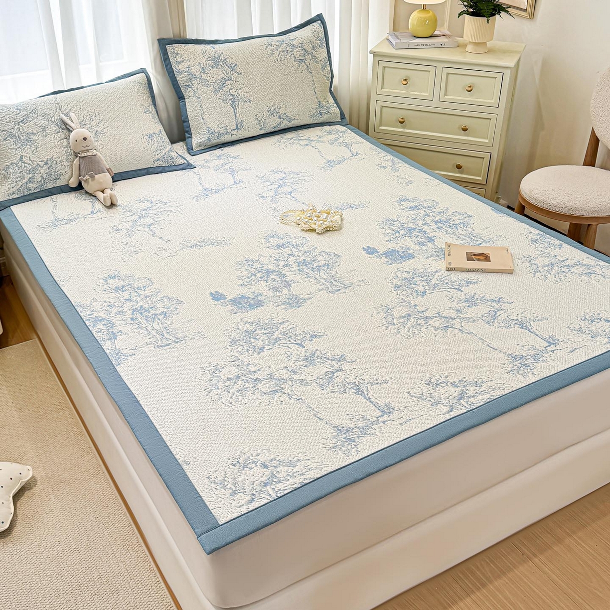 91家纺网 家纺一手货源 找家纺 帅露家纺 2026新款A类PE中分子提花软凉席席子 平铺款-迷雾森林