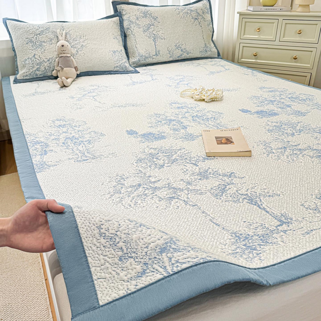 91家纺网 家纺一手货源 找家纺 帅露家纺 2026新款A类PE中分子提花软凉席席子 平铺款-迷雾森林