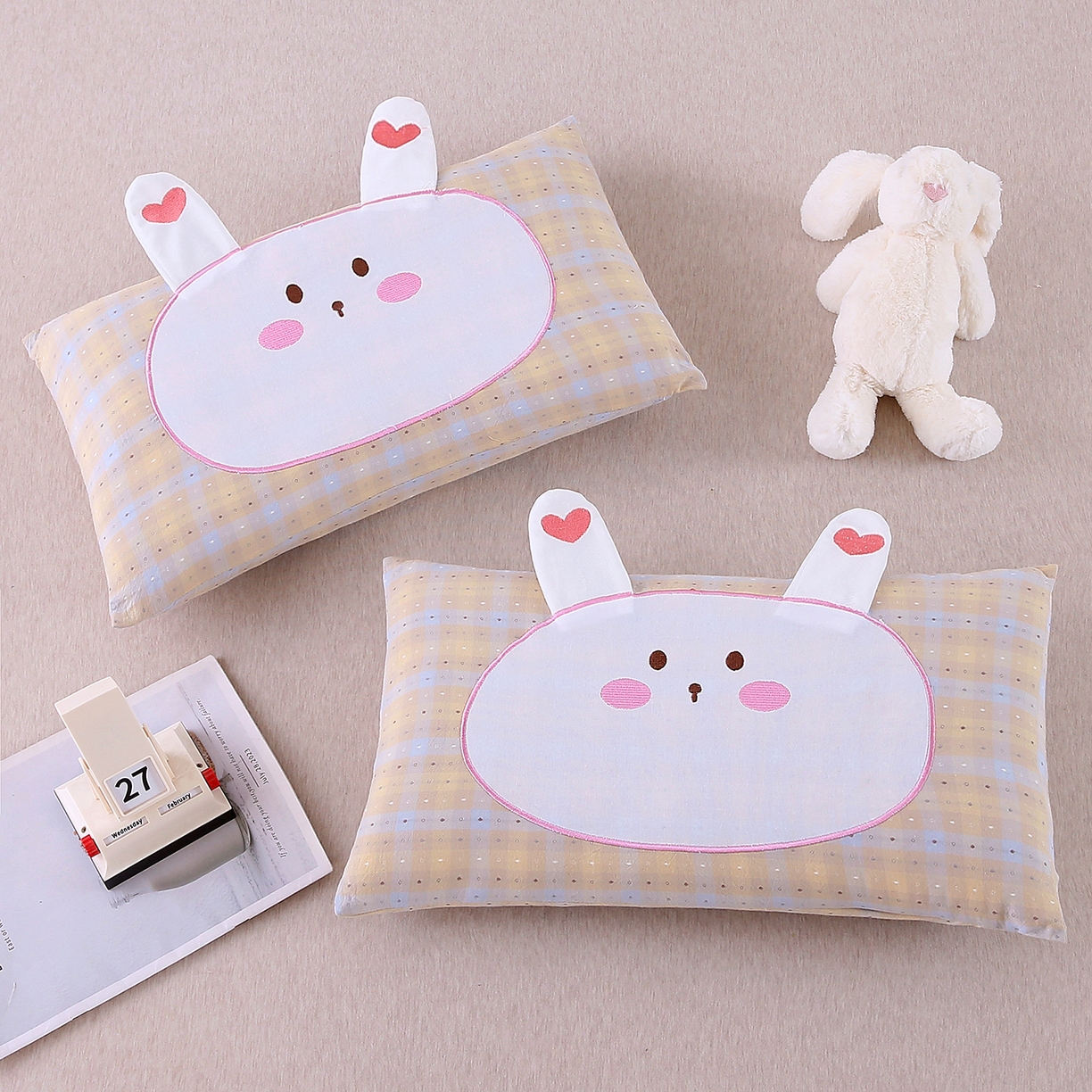 91家纺网 家纺一手货源 找家纺 （总）珍贝家纺 2026新款全棉大脸兔枕套枕头枕芯枕套+枕芯儿童枕学生枕