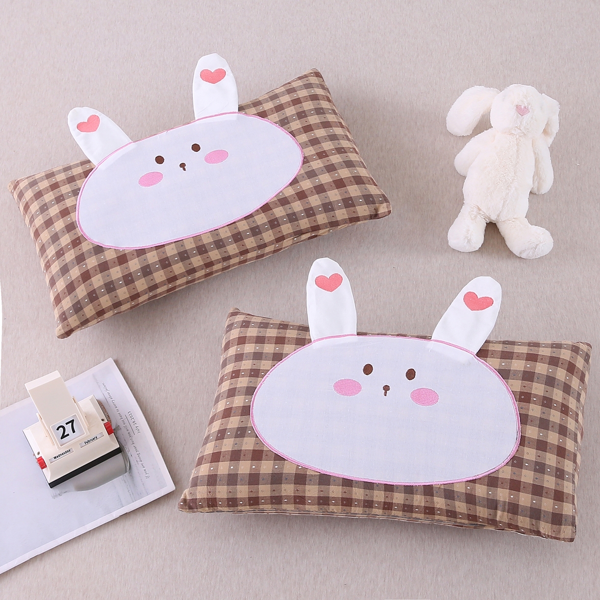 91家纺网 家纺一手货源 找家纺 （总）珍贝家纺 2026新款全棉大脸兔枕套枕头枕芯枕套+枕芯儿童枕学生枕