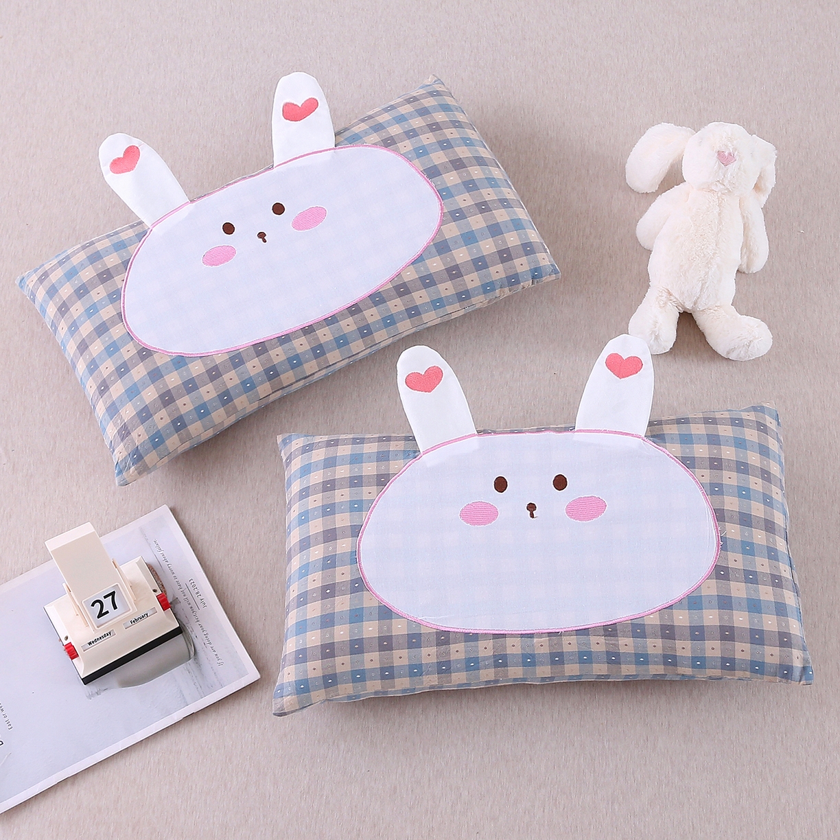 91家纺网 家纺一手货源 找家纺 （总）珍贝家纺 2026新款全棉大脸兔枕套枕头枕芯枕套+枕芯儿童枕学生枕