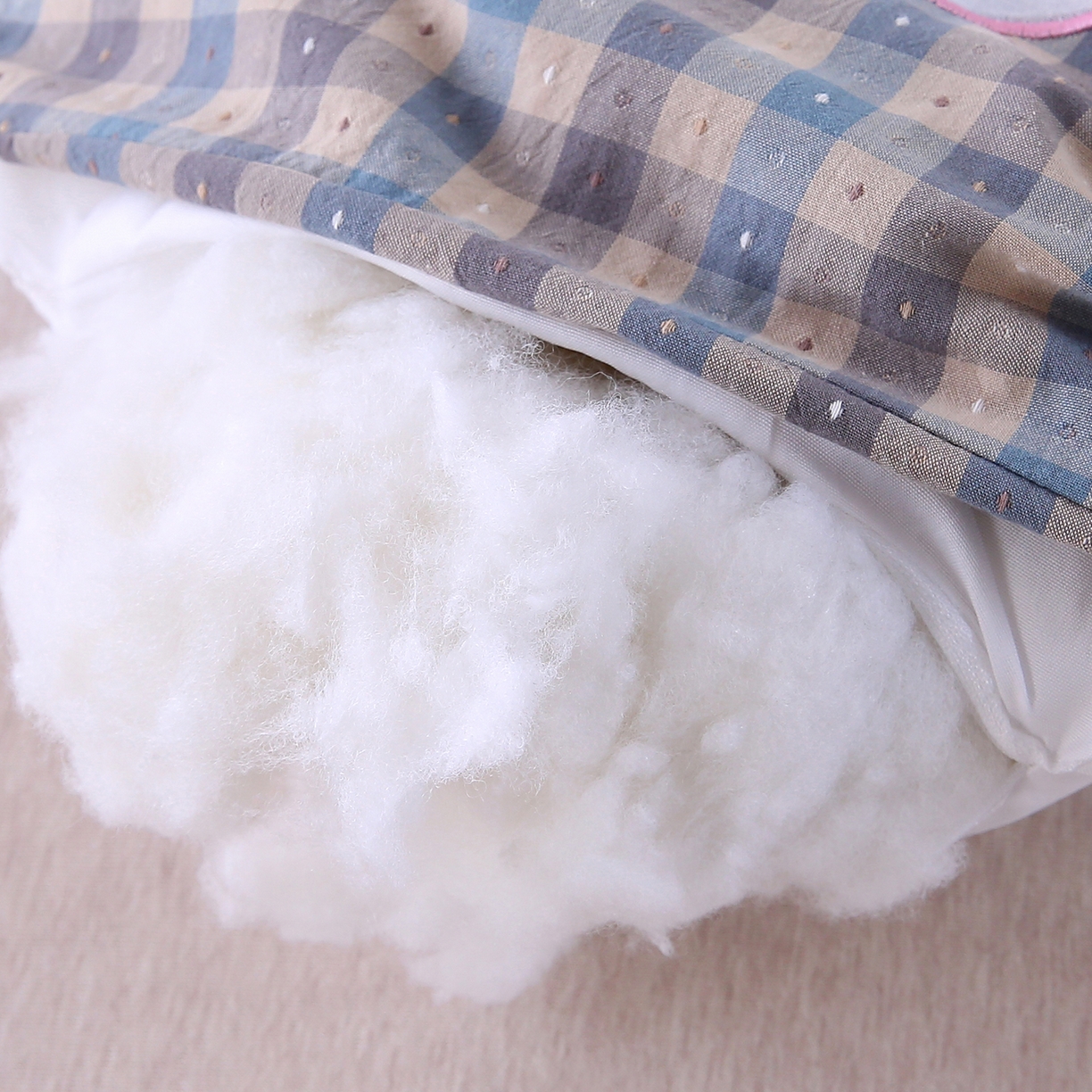 91家纺网 家纺一手货源 找家纺 珍贝家纺 2026新款全棉大脸兔枕套枕头枕芯枕套+枕芯儿童枕学生枕 大脸兔-蓝灰格