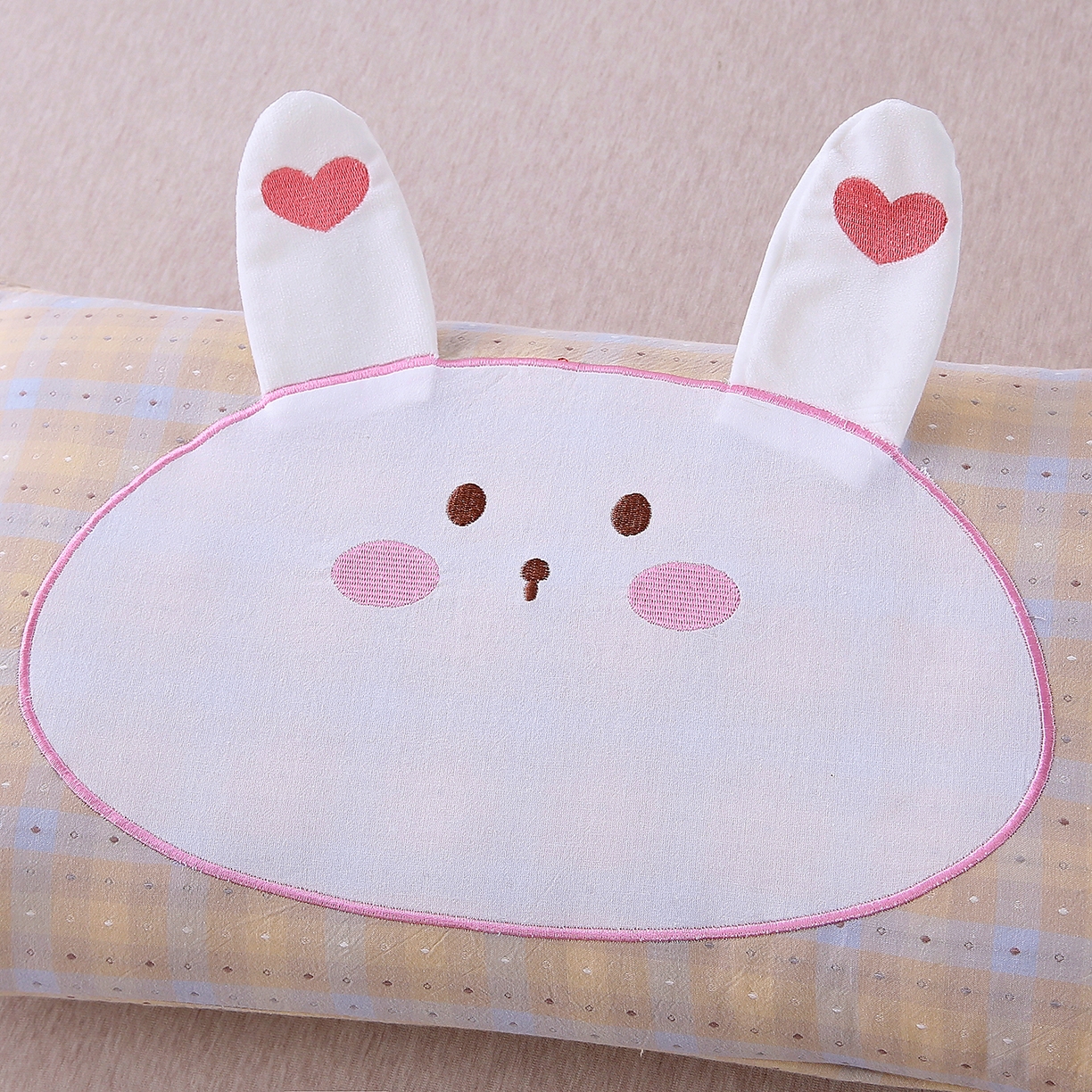 91家纺网 家纺一手货源 找家纺 珍贝家纺 2026新款全棉大脸兔枕套枕头枕芯枕套+枕芯儿童枕学生枕 大脸兔-蓝黄格