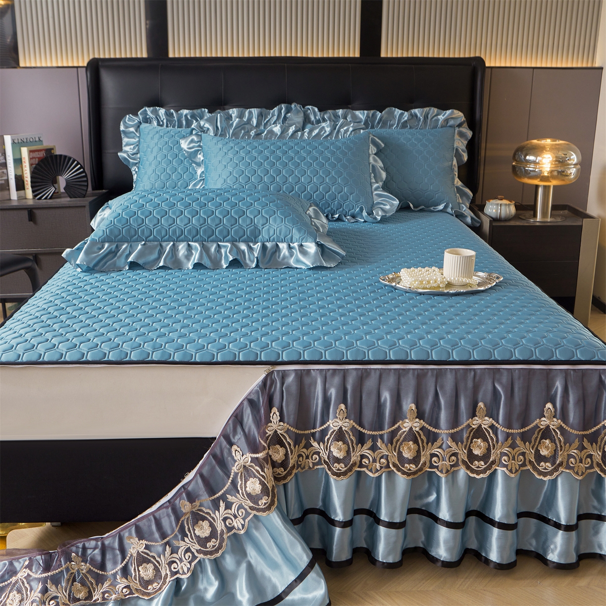 91家纺网 家纺一手货源 找家纺 （总）好儿喜家纺 2026新款夏季夏被四件套乳胶床裙款-雅颂系列