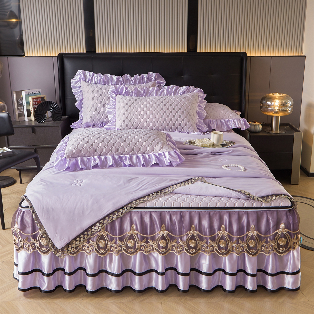 91家纺网 家纺一手货源 找家纺 （总）好儿喜家纺 2026新款夏季夏被四件套乳胶床裙款-雅颂系列