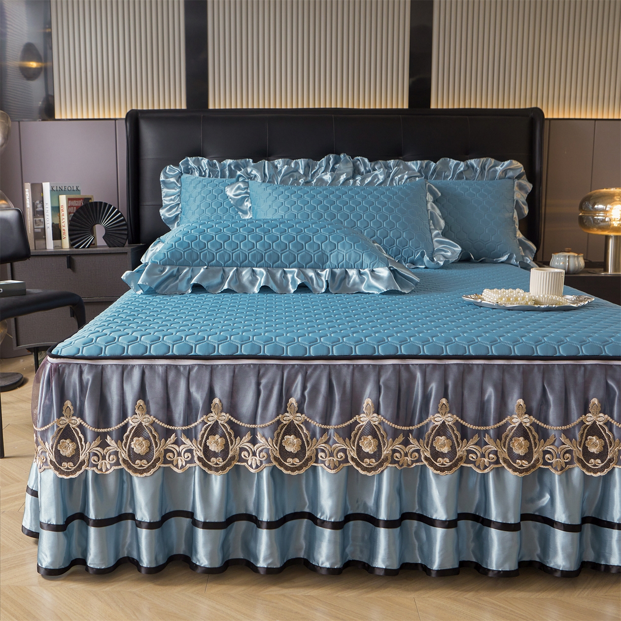 91家纺网 家纺一手货源 找家纺 （总）好儿喜家纺 2026新款夏季夏被四件套乳胶床裙款-雅颂系列