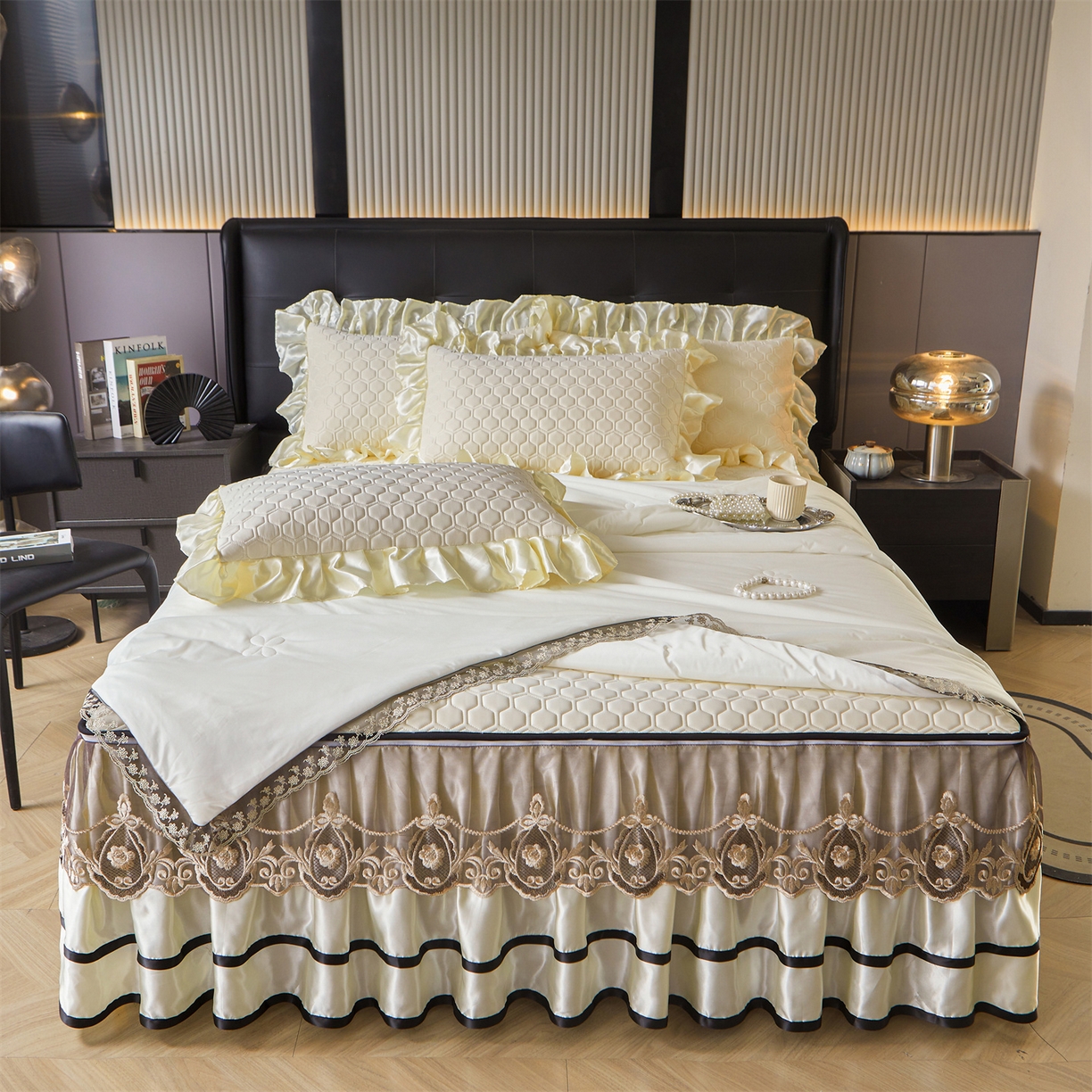 好儿喜家纺 2026新款夏季夏被四件套乳胶床裙款-雅颂系列 雅颂-奶白