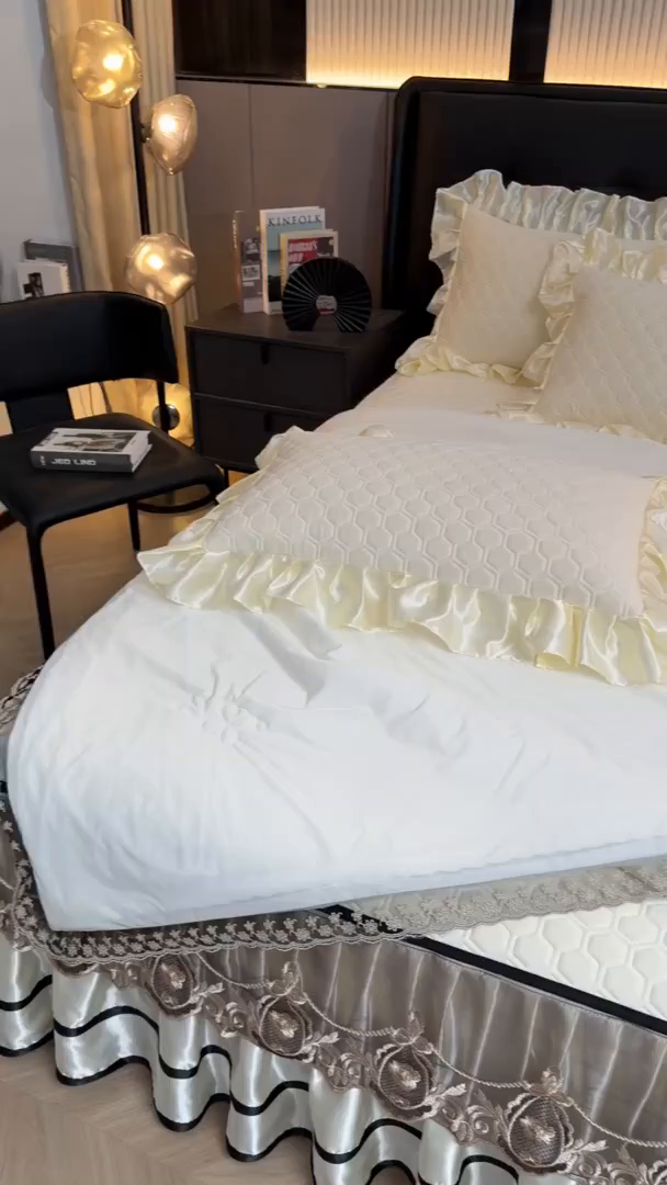 91家纺网 家纺一手货源 找家纺 好儿喜家纺 2026新款夏季夏被四件套乳胶床裙款-雅颂系列 雅颂-奶白