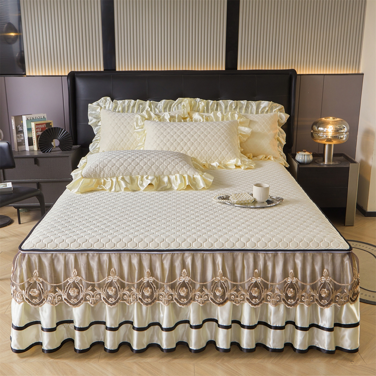 91家纺网 家纺一手货源 找家纺 好儿喜家纺 2026新款夏季高端乳胶凉席三件套可脱卸花边凉席-雅颂系列 雅颂-奶白