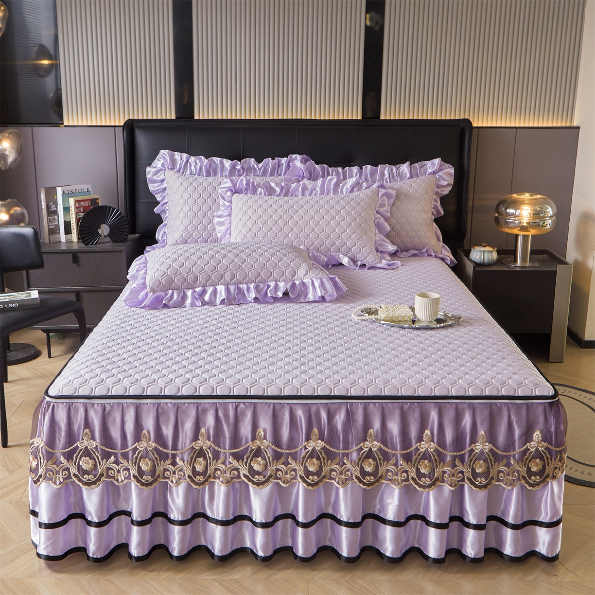 好儿喜家纺 2026新款夏季高端乳胶凉席三件套可脱卸花边凉席-雅颂系列 雅颂-浅紫