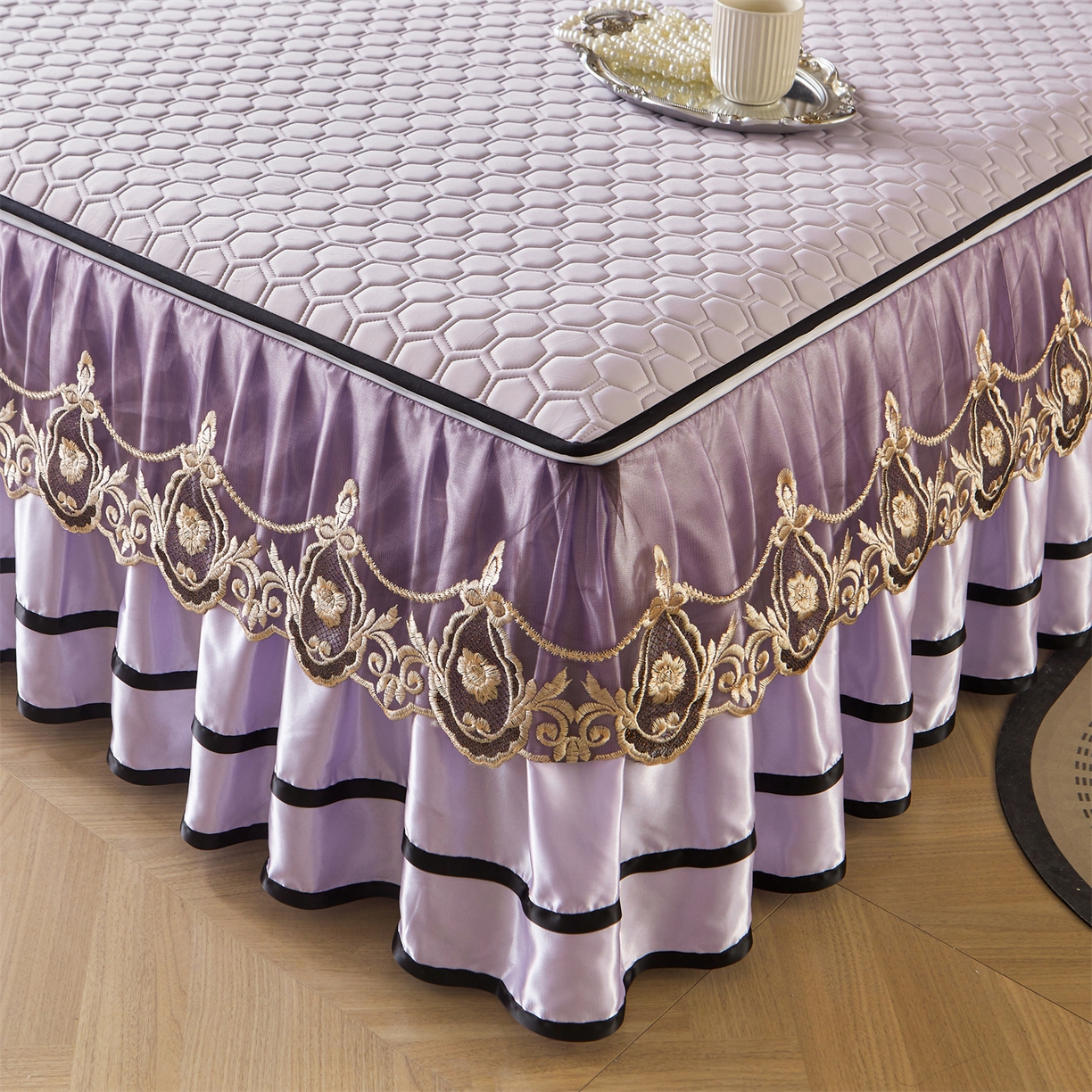 91家纺网 家纺一手货源 找家纺 好儿喜家纺 2026新款夏季高端乳胶凉席三件套可脱卸花边凉席-雅颂系列 雅颂-浅紫