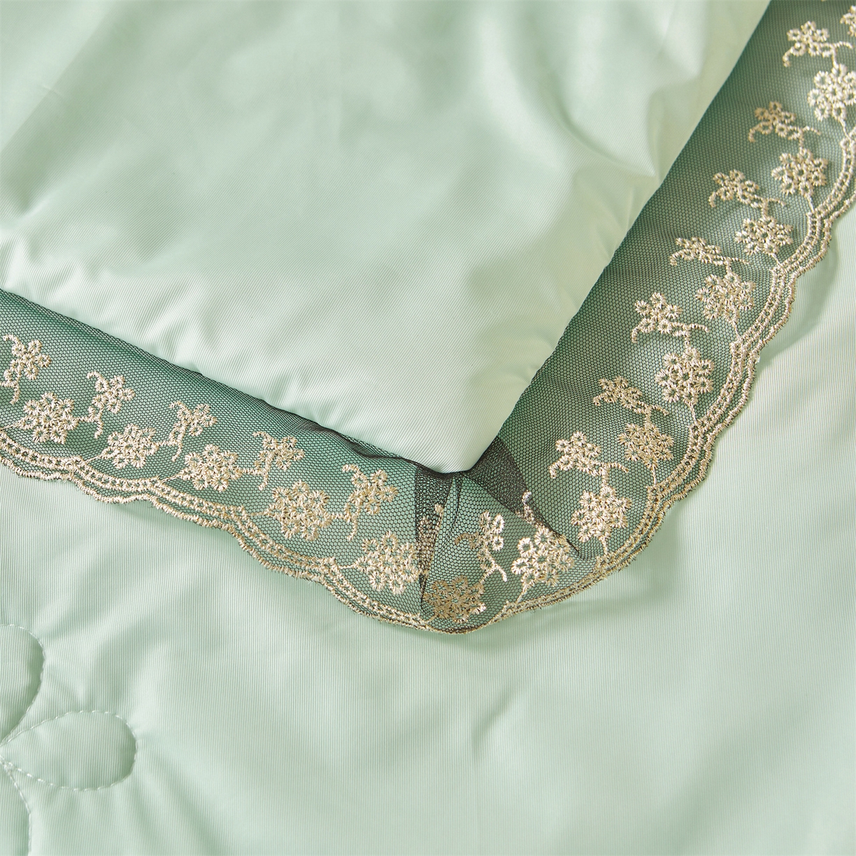 91家纺网 家纺一手货源 找家纺 好儿喜家纺 2026新款夏季高端乳胶凉席三件套可脱卸花边凉席-雅颂系列 雅颂-果绿