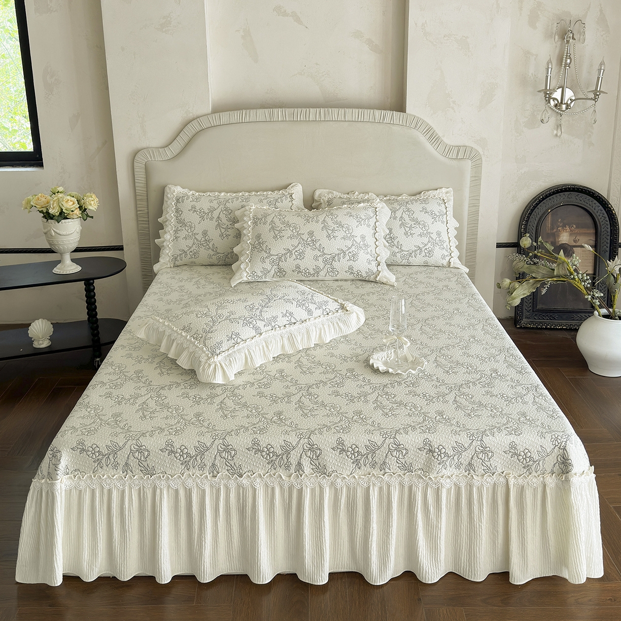 91家纺网 家纺一手货源 找家纺 乐朵家居 2026新款 楠枝（加厚复合）凉豆豆 凉席三件套 灰